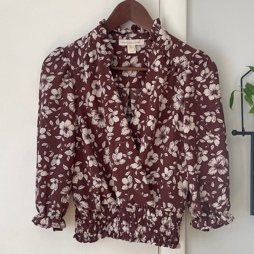 Monteau Brown Floral Blouse
